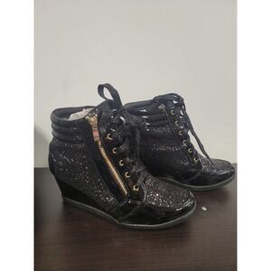 Black sparkly Wedge boots 8.5